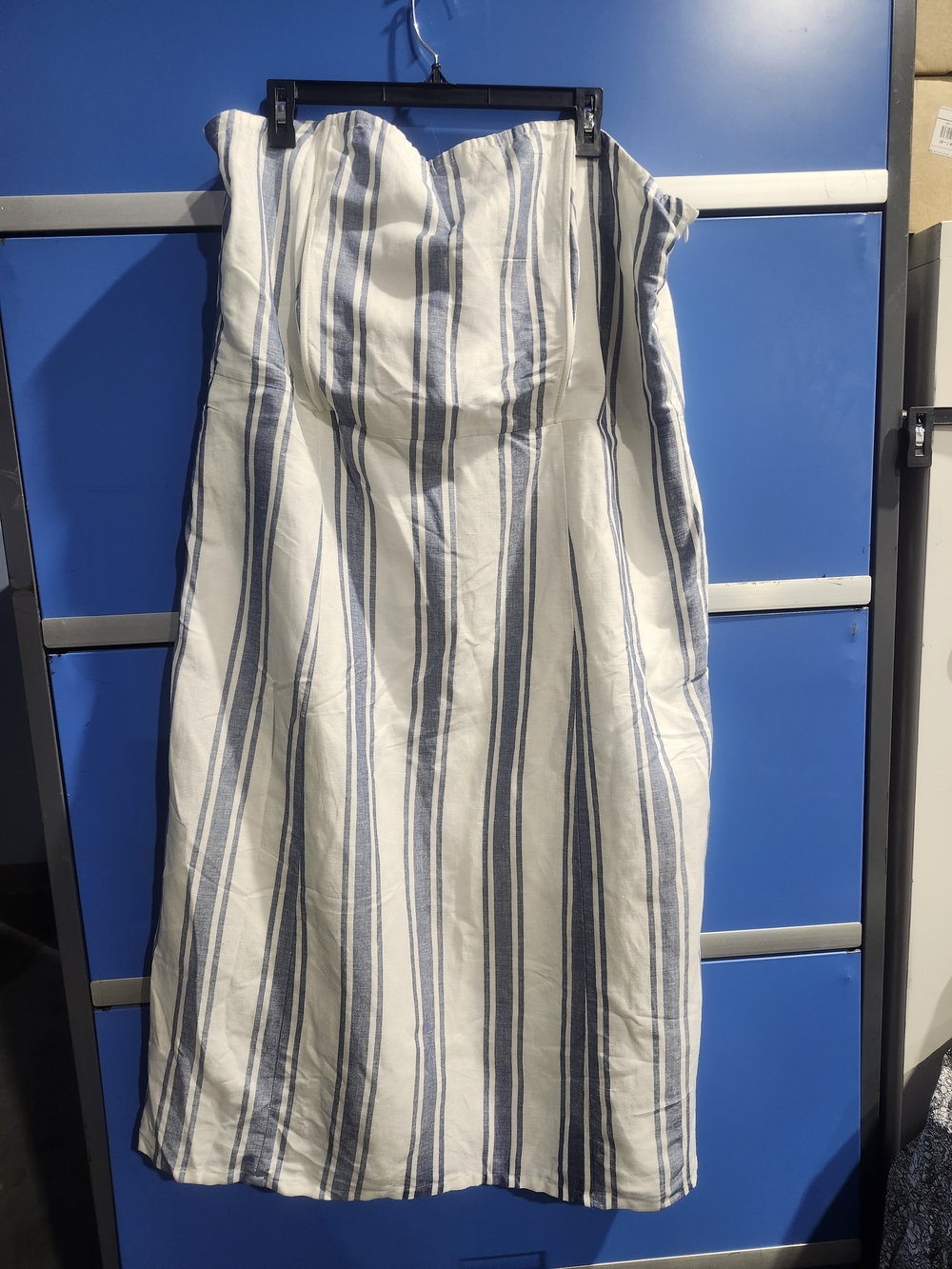 Roaman's Strapless White Dress with Blue Vertical Stripes Size 22W